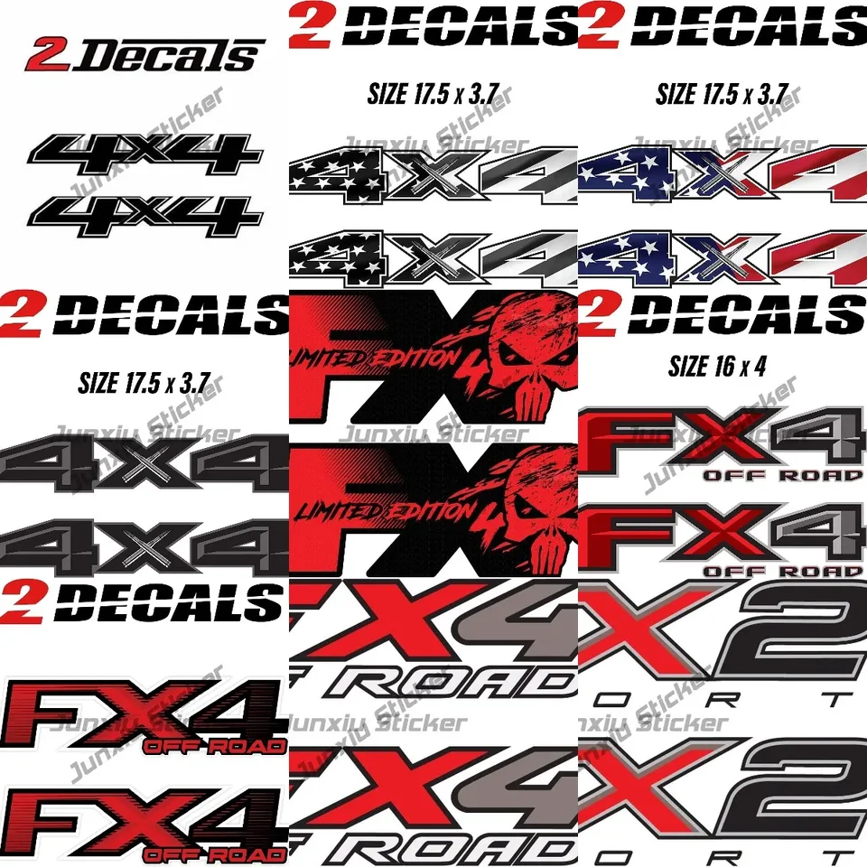 Set Of 2 Ford FX4 Off-Road Decal Stickers - USA American Flag Worn Look