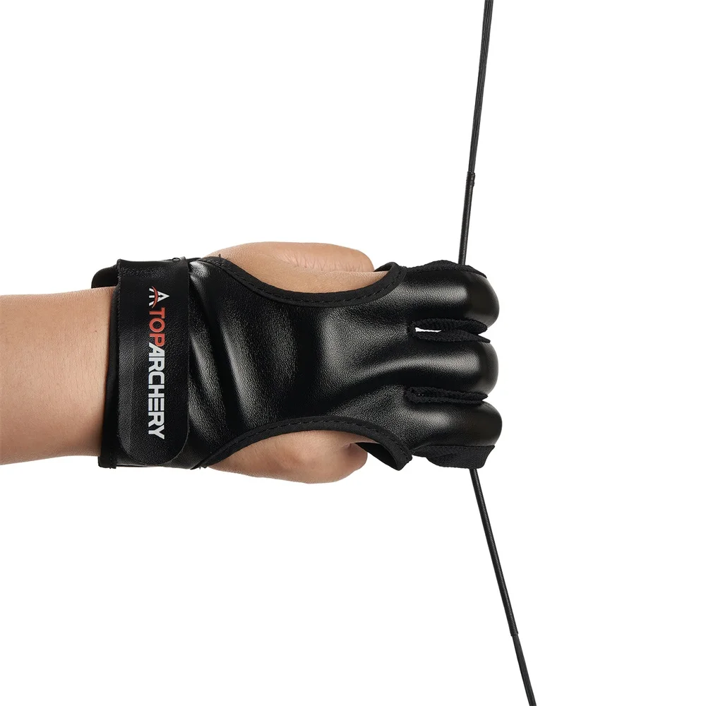 Toparchery Bogenschießen Armschutz Schwarz PU Finger Handschuh Outdoor Jagd Schießen Bogen Pfeile Zubehör – Detail 10
