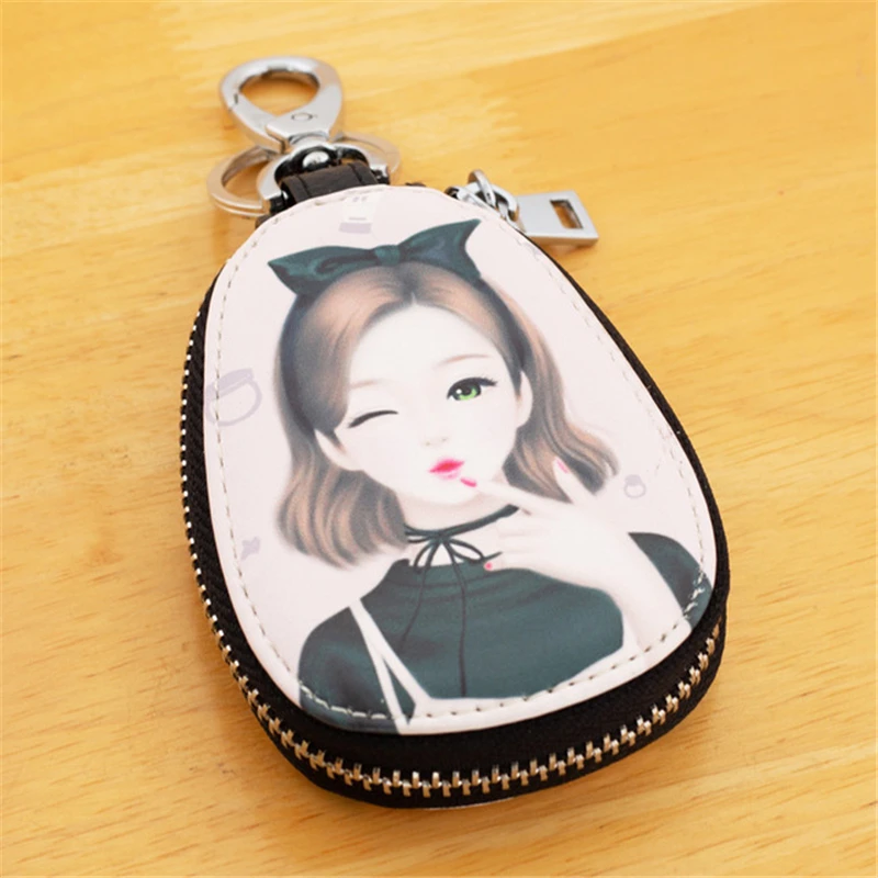 Cat Girls Painted Design Key Bag Women Pu Leather Key Zipper Wallets  Housekeepers Car Key Holder Case Keychain Cover Pouch - Key Rings -  AliExpress