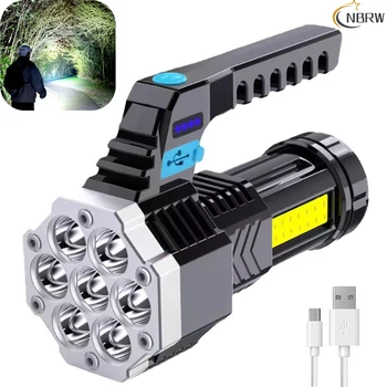 고출력 LED 손전등, 강력한 USB 충전식 토치, 휴대용 야외 캠핑 램프, 내장 배터리, 4, 5, 7LED