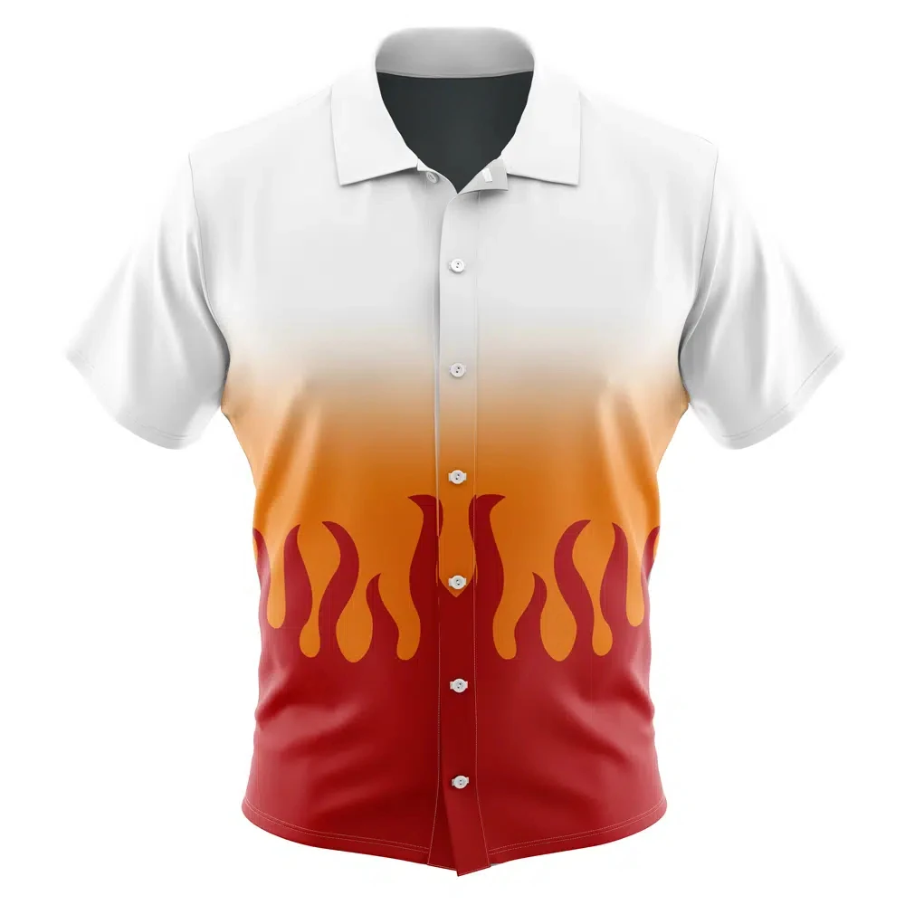 Kyojuro Rengoku Demon Slayer Button UpHawaiian ShirtFashion Trend Breathable Loose Versatile Casual Sports Summer Men