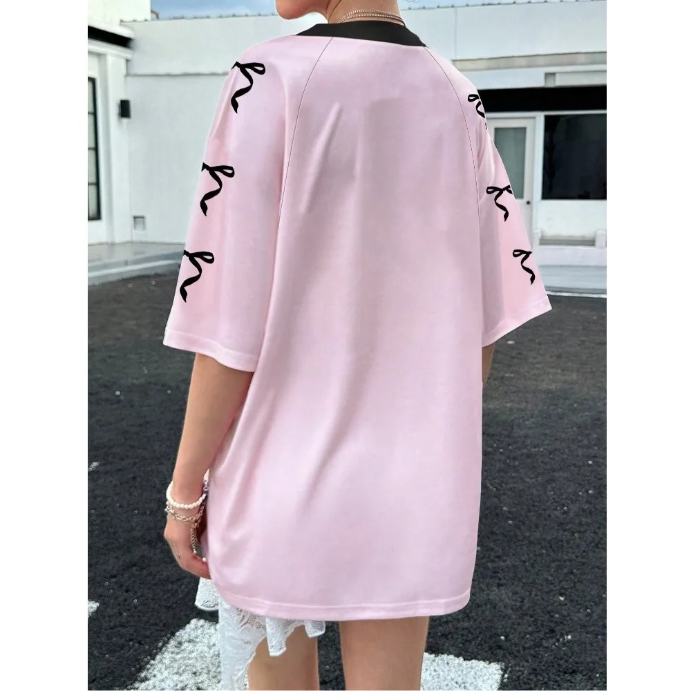 Description Picture 6 of itemV-neck Sports Tennis T-shirts Teenagers Adolescent Number Print Female Crop Tops Loose Casual Bow Letter Shirt Daily