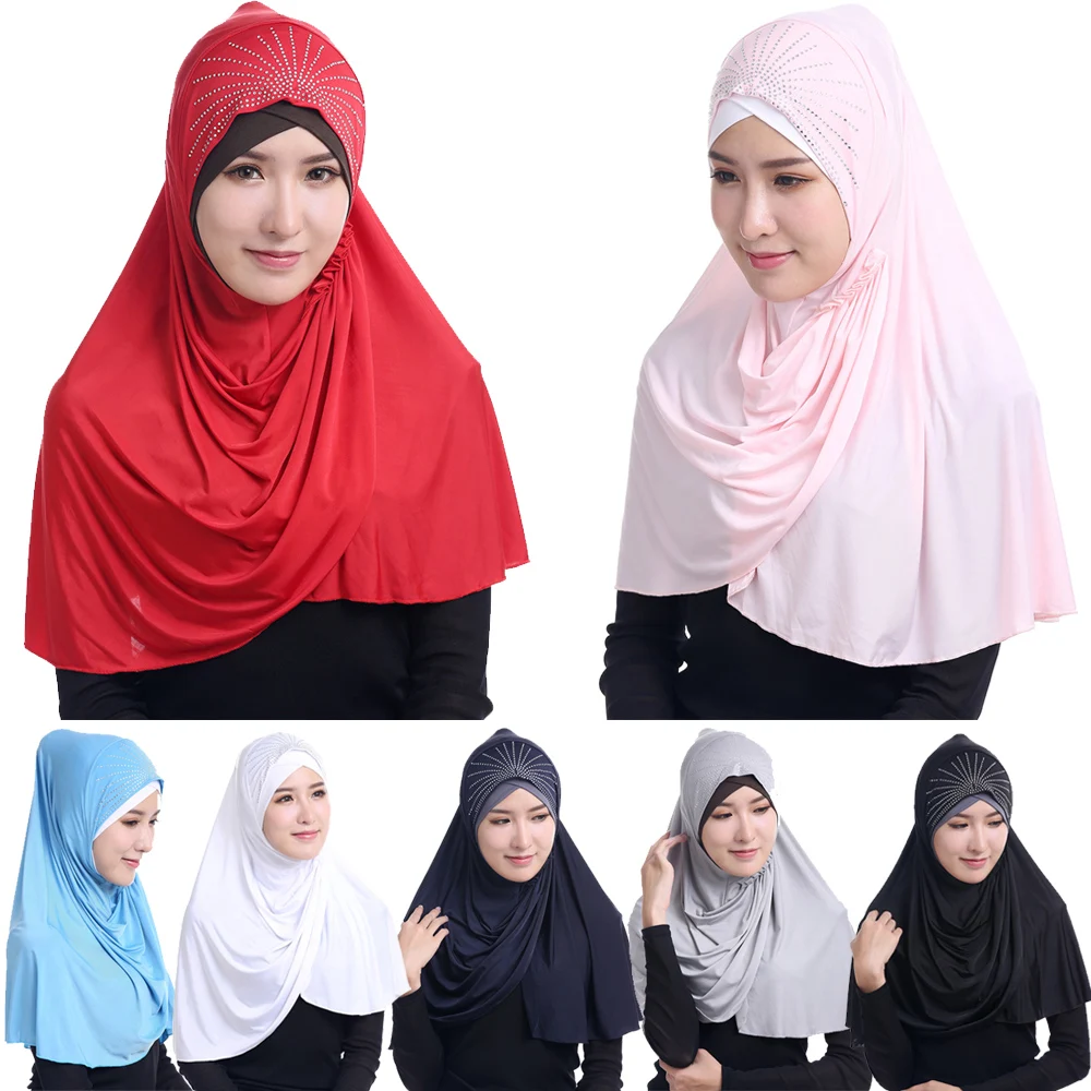Diamanti Hijab Donne Musulmane One Piece Amira Sciarpa Istantanea Preghiera Islamica Niqab Nikab Head Wrap Neck Cover Scialli Turbante Cap Hat