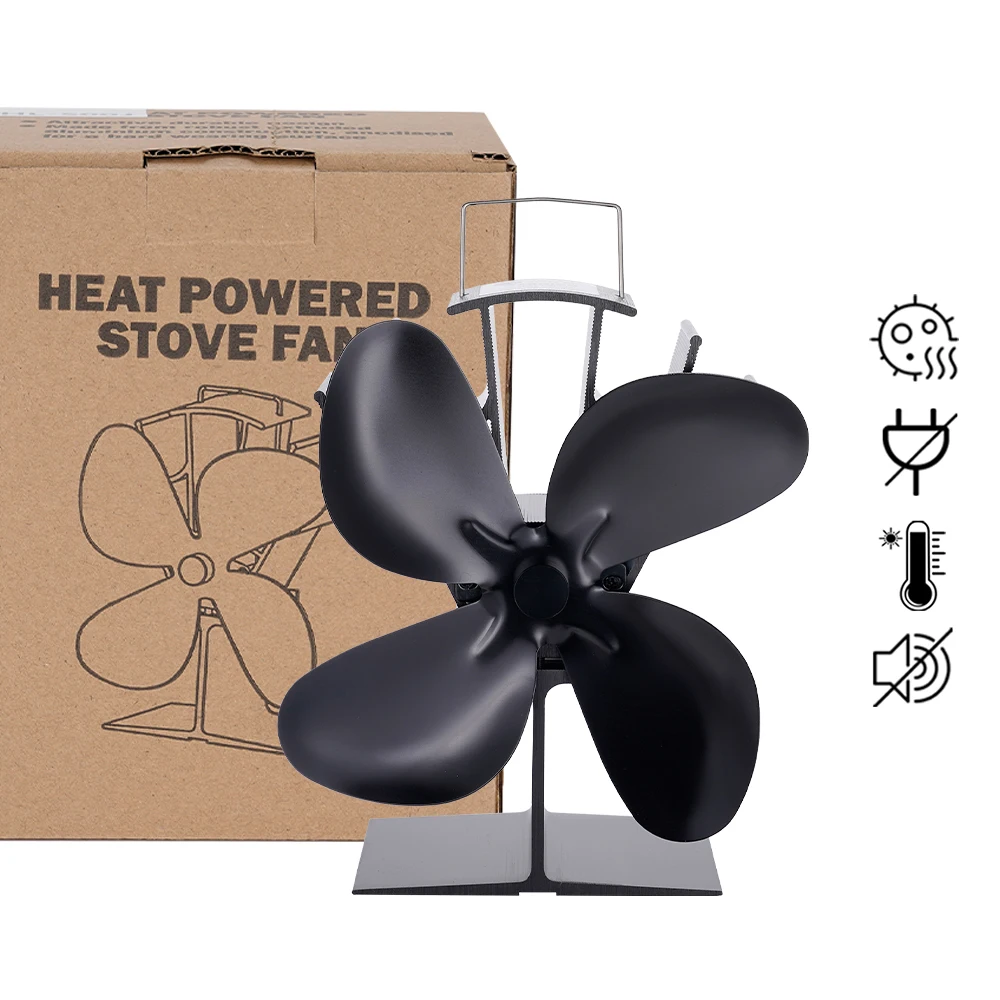 

4 Blades Heat Powered Stove Fan Log Wood Burner Eco Quiet Fireplace Fan Home No Battery Required Efficient Heat Distribution