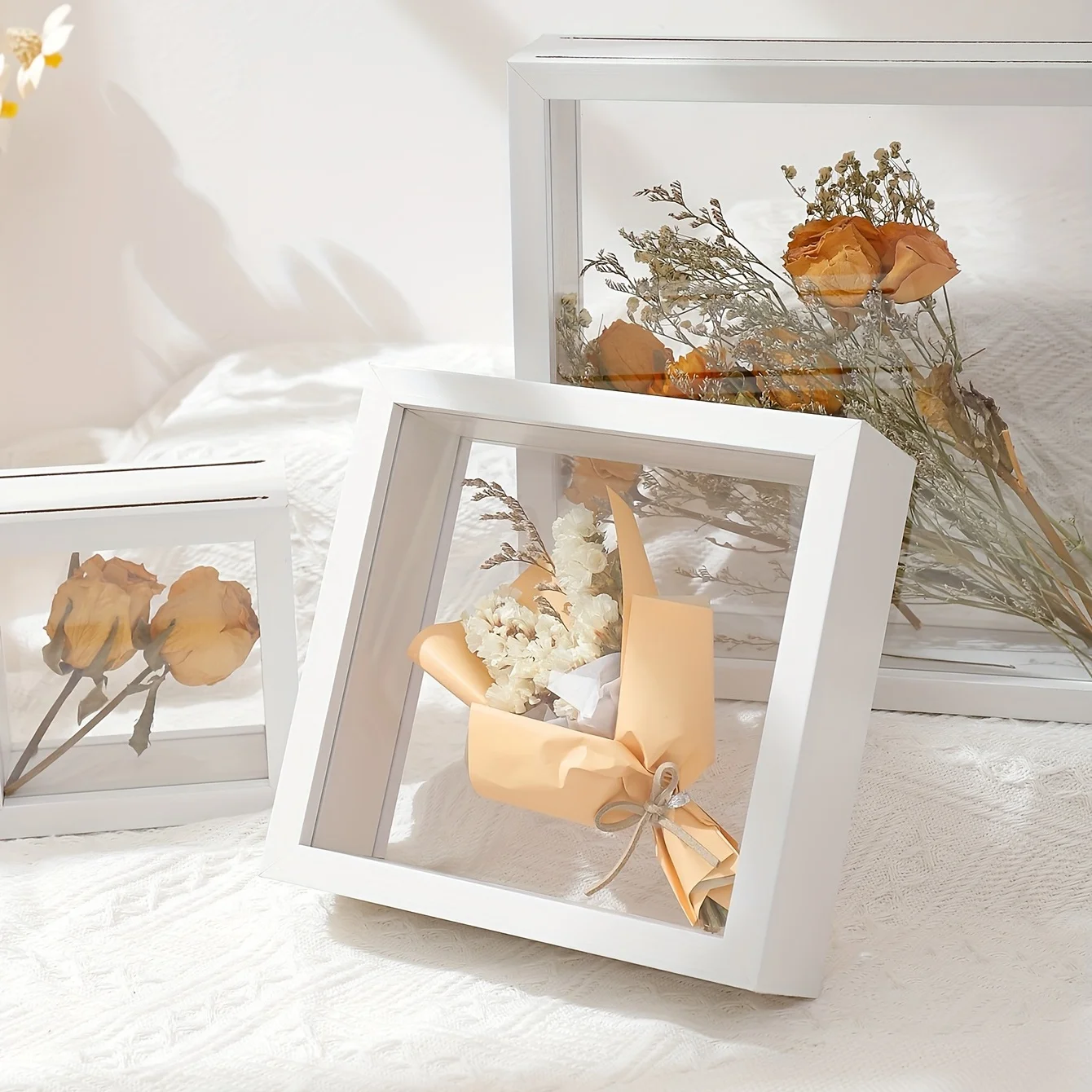 Wood Frame Picture Frame Home Tabletop Decoration 4-8inch Square Transparent Floating Dried Flower Picture No Flowers