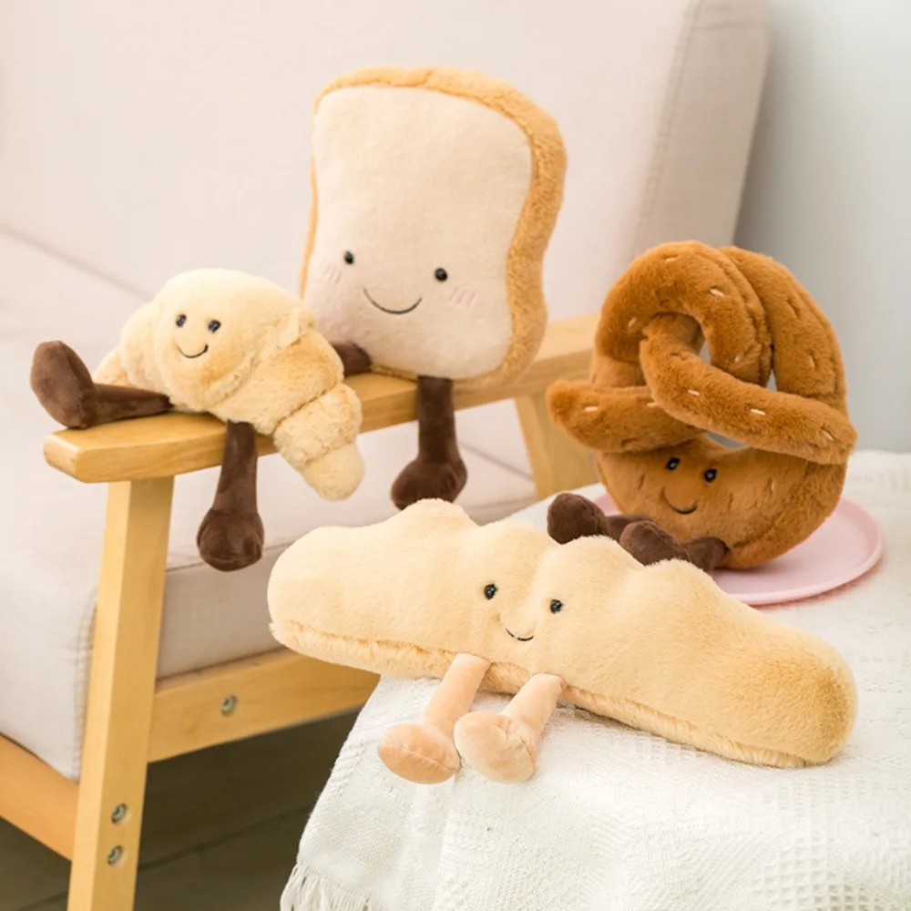 Creative Toast Plush Bread Pendant Croissant with Bell Squeaky Dog Toy Interactive Bite-resistant Plush Chew Toy Pet 5
