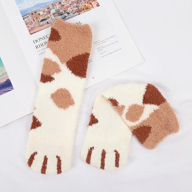 Kawaii Cartoon Socks for Women Cute 3d Dog Cat Paw Pattern Female Warm Funny Socks Animal Hosiery Toe Zebra/Tiger/Cat Foot Sox