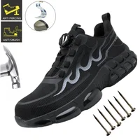 Rotating Button Safety Work Shoes For Men Steel Head Boots Male Indestructible Construction Non Slip Male Soft Work Shoes