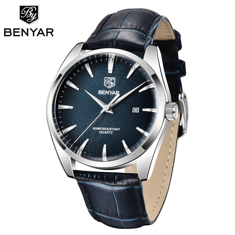 BENYAR Quartz Watch For Men  Top Brand Luxury Calendar Waterproof Fashion Casual Sports Leather Strap Men Watch Reloj Hombre