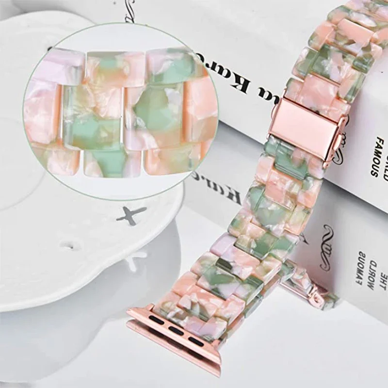 Resin Strap for IWatch Apple Watch Series Ultra/2 9 8 7 49mm 45mm 41mm Steel Bracelet for Iwatch  6 5 4 3 SE 44mm 42mm 40mm 38mm