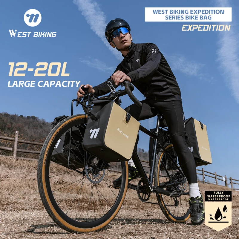 WEST BIKING Borsa Anteriore Multiuso Completamente Impermeabile per Bicicletta, Borsa Laterale Doppia 12L-20L, Borsa Portatile a Sgancio Rapido