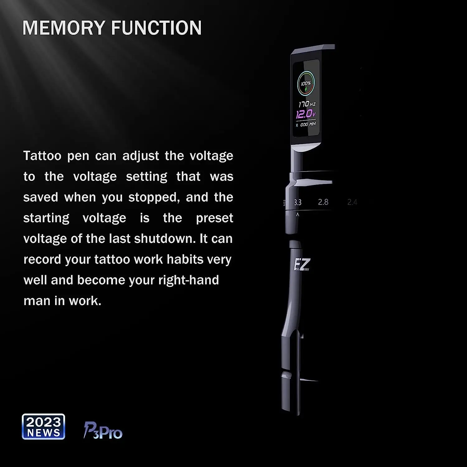 Ez p3 pro-ワイヤレスタトゥーマシン,ペン,ストローク長,回転ペン