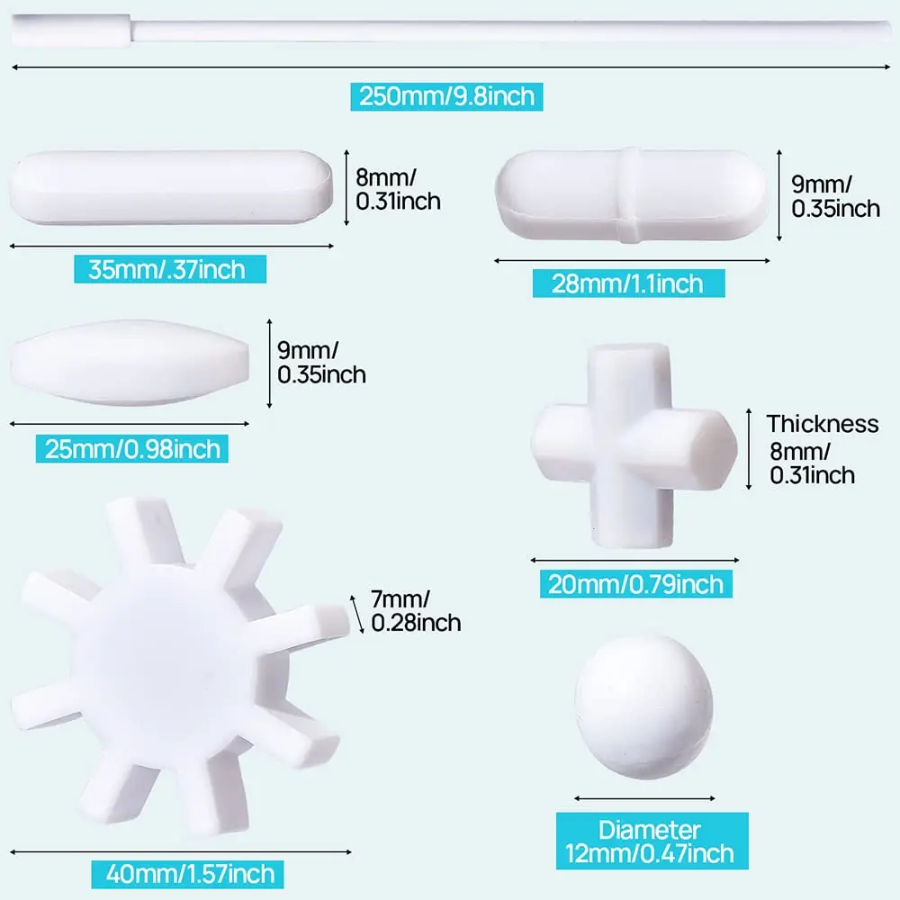 Magnetic Stirrer Stir Bars Mixer Stiring Rod : 6 Shapes + Magnetic Retriever