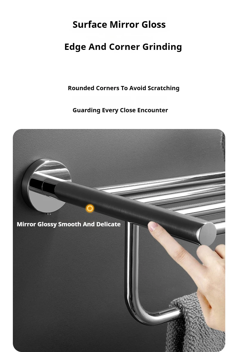 Description Picture 5 of item304 Stainless Steel Bath Towel Rack Wall Mounted Bath Hardware Set Perforated Installation Modern Simplicity Bathroom Accessorie
