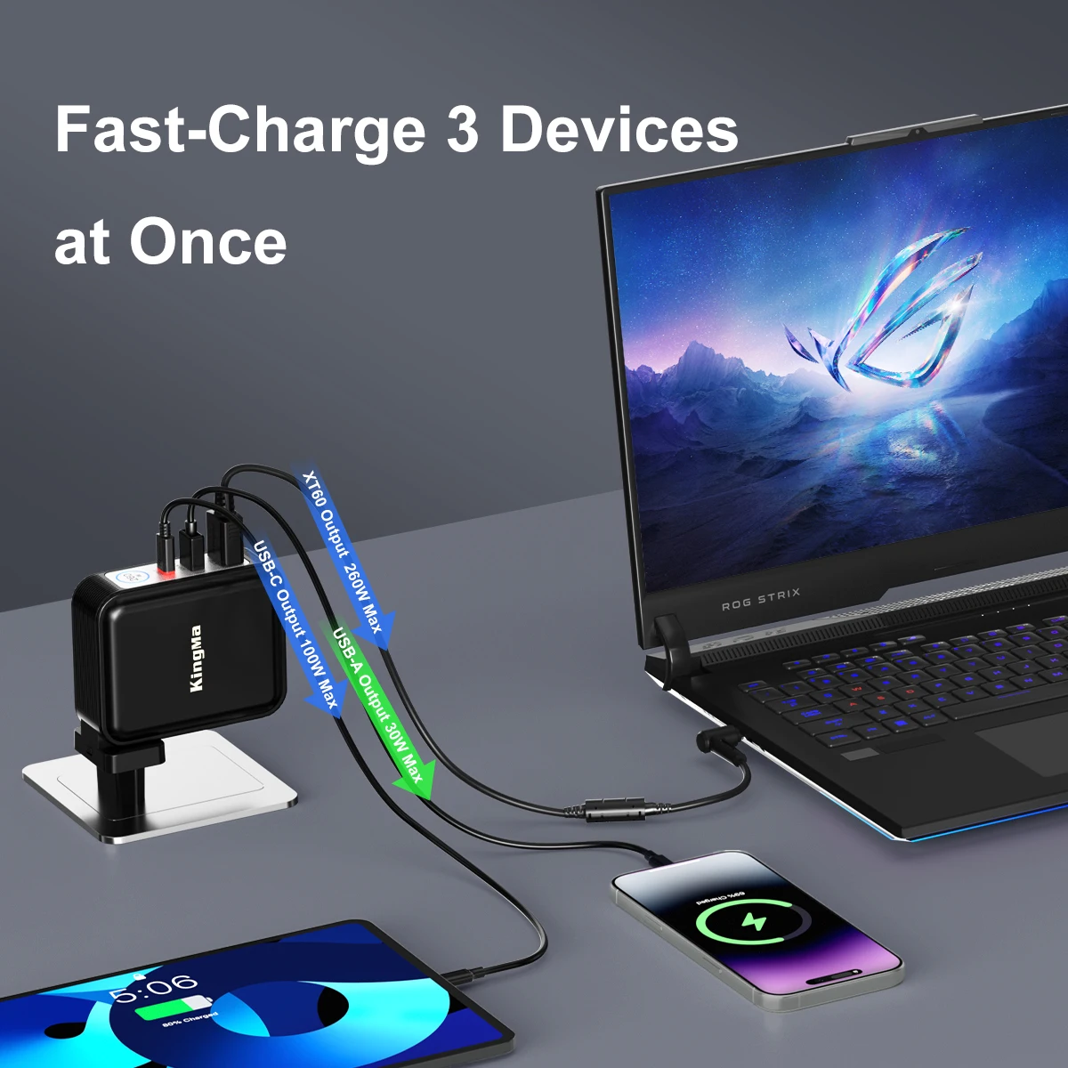 260W GaN 충전기 (아수스 ROG Zephyrus G14 G15 M16 Strix Scar 15 17 TUF Gaming A15 F15 FX507 어댑터 ADP-240EB B 20V 전원 240W)