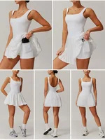 VITALINOVO Workout Tennis Dress with Built in Shorts Square Neck Padded Workout Dress with Pockets Golf Athletic Mini Dresses - Image 5