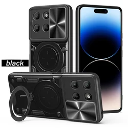 Enhanced Magnetic Metal Ring Bracket Phone Case with Slide Camera Lens Protection - Motorola Moto G85 (Js - Black)