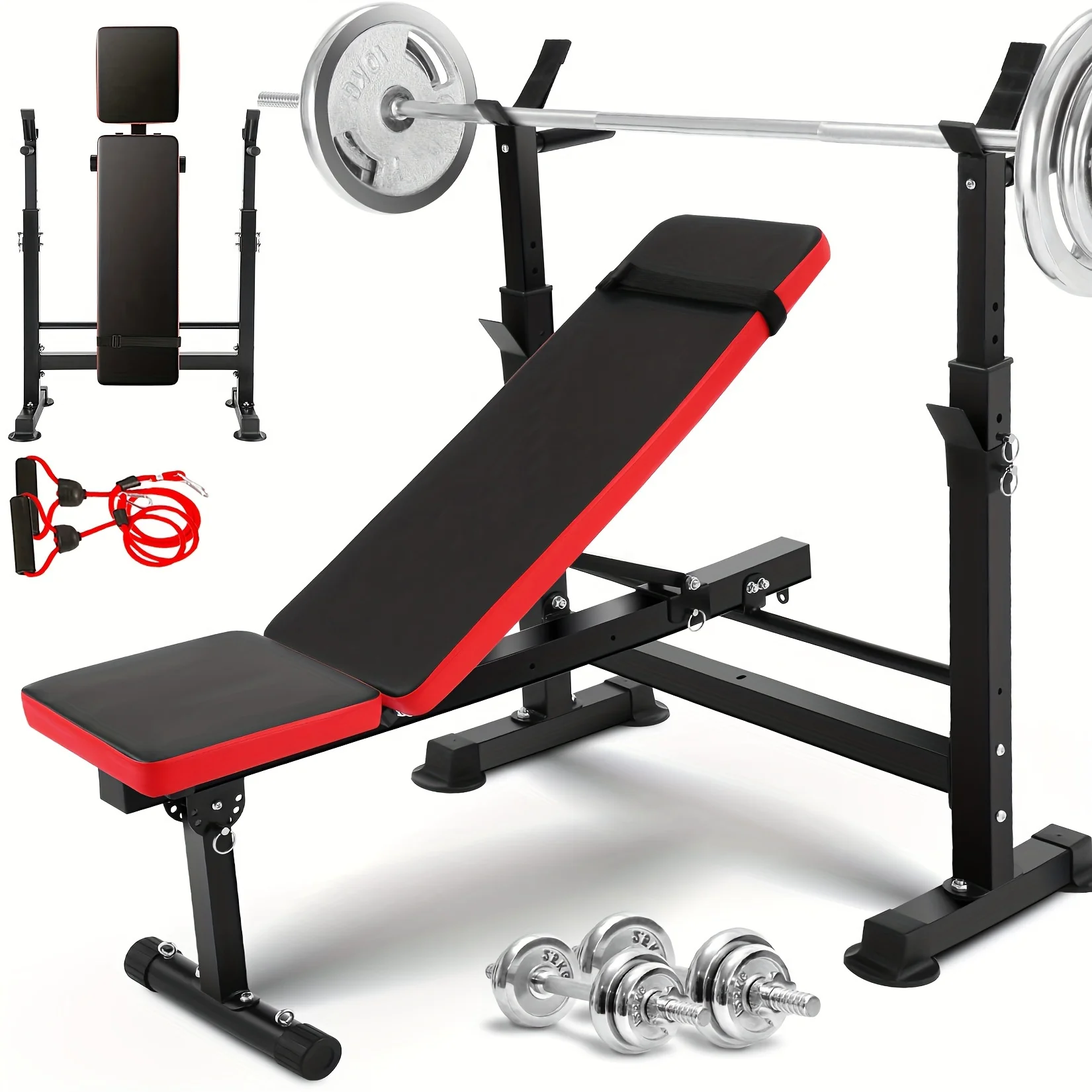

6 in 1 Weight Bench Adjustable Workout Bench Press with Barbell Rack Strength Training for Home Gym Full Body Workout Lb dumbell