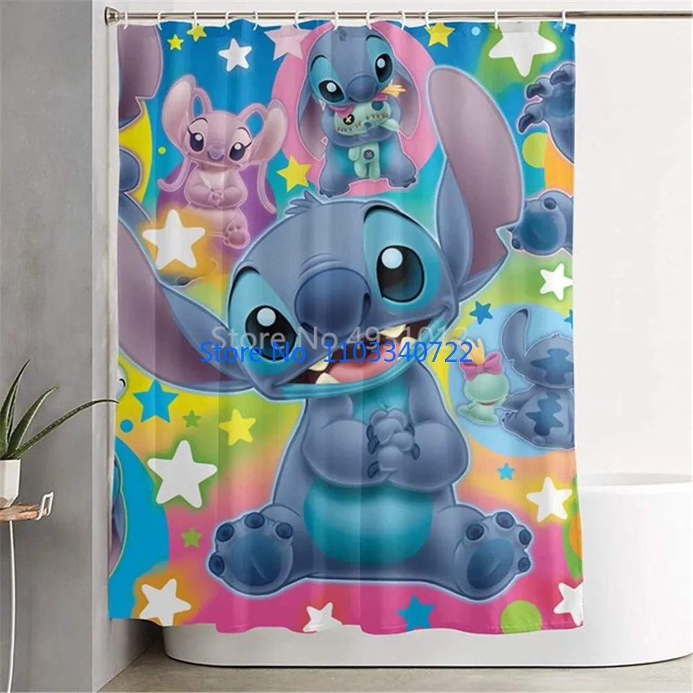 

3D Cute-Stitch Shower Curtain 184x215cm 3D Print Blackout Curtains Living Room Bedroom Girl Kids Gift