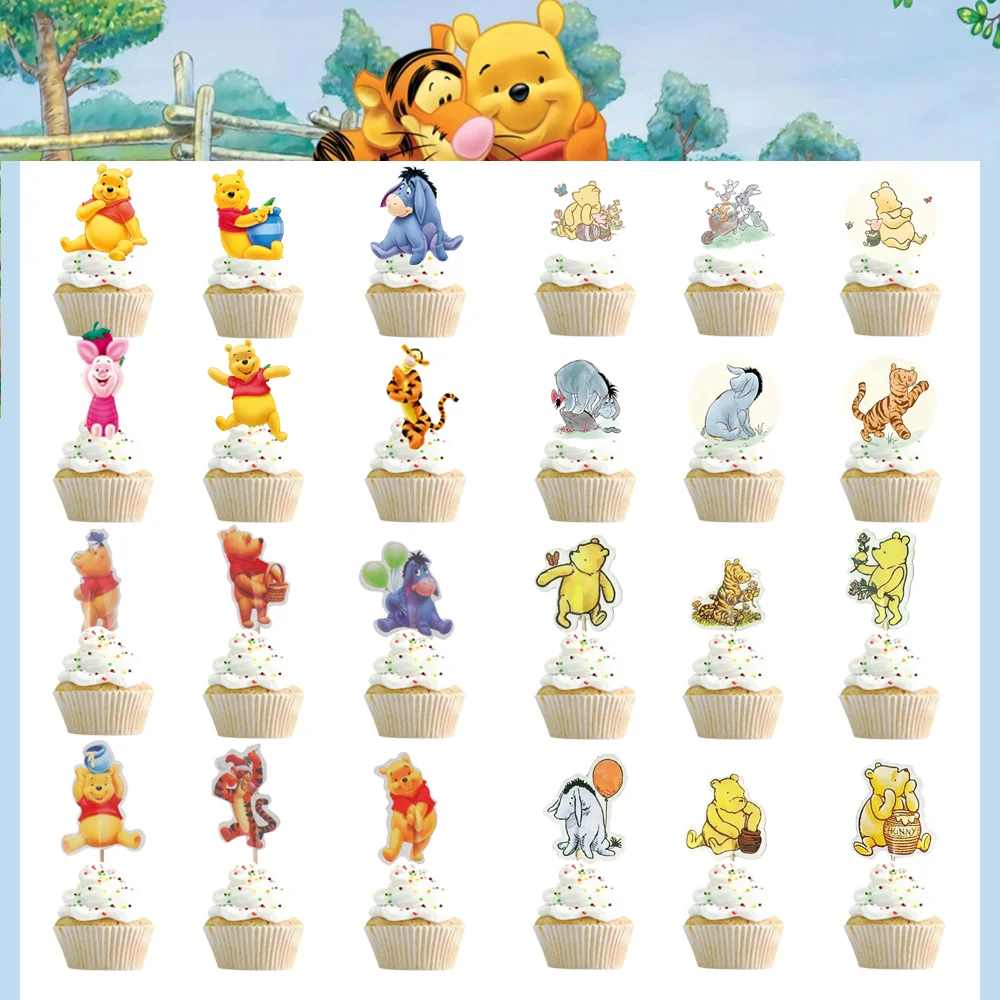 Disney Winnie the Pooh Birthday Party Supplies Cake Toppers Cup Cake Flags Happy Birthday Baby Shower Kids