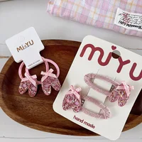 Korean Sparkle Hair Clips 2pcs Ballet Shoe Bows For Girls Glitter Barrettes Non Toxic Side Snap Clips Pink Hair Accessories