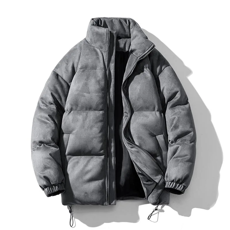 Winter Faux Suede Puffer Jacket Retro Parkas Coat Men Various Color Cotton-Padded Oversize Warm Solid Color Streetwear