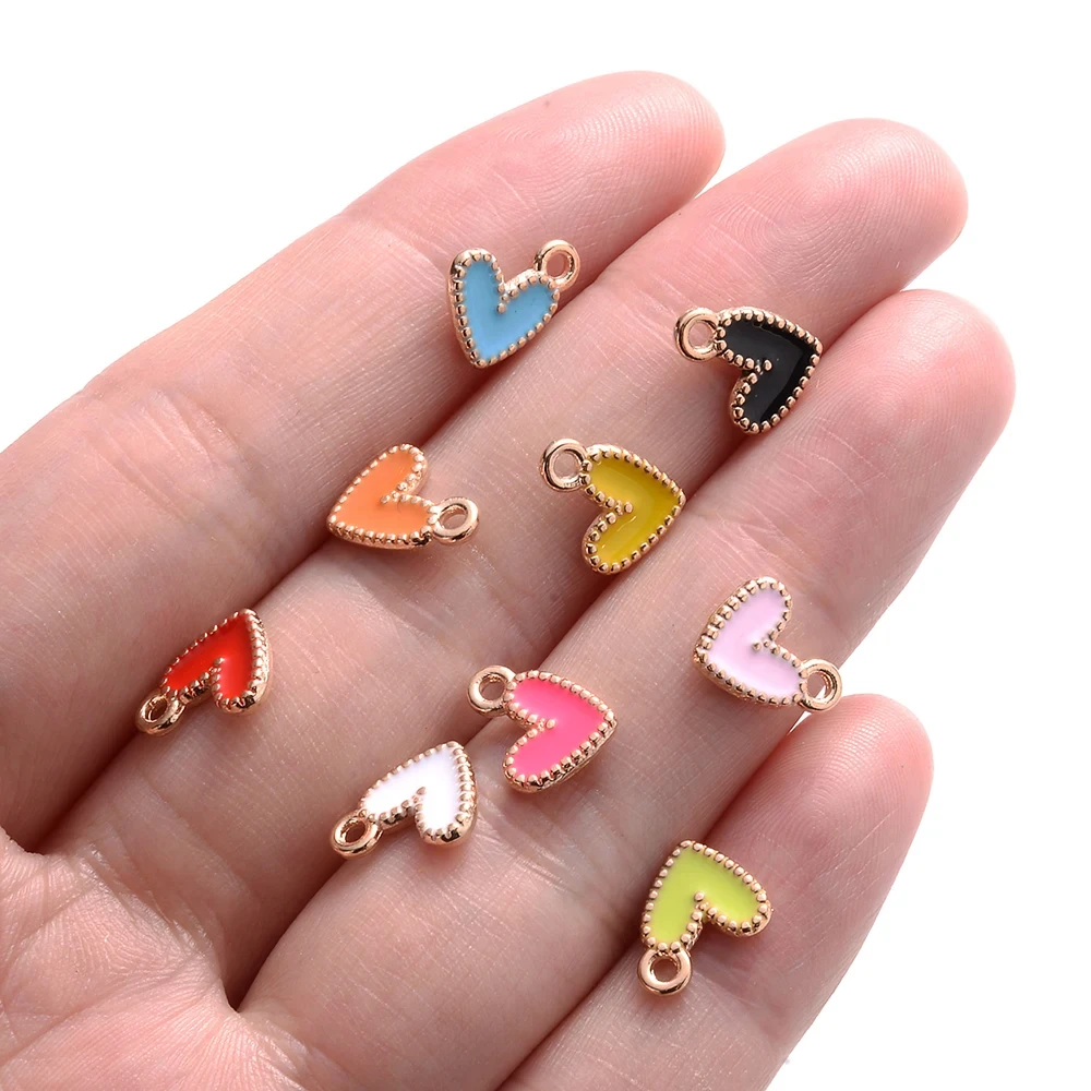 9x10mm alloy heart charms Colorful Alloy Heart Charms for DIY Bracelet Necklaces Jewelry Making Accessories 50Pcs