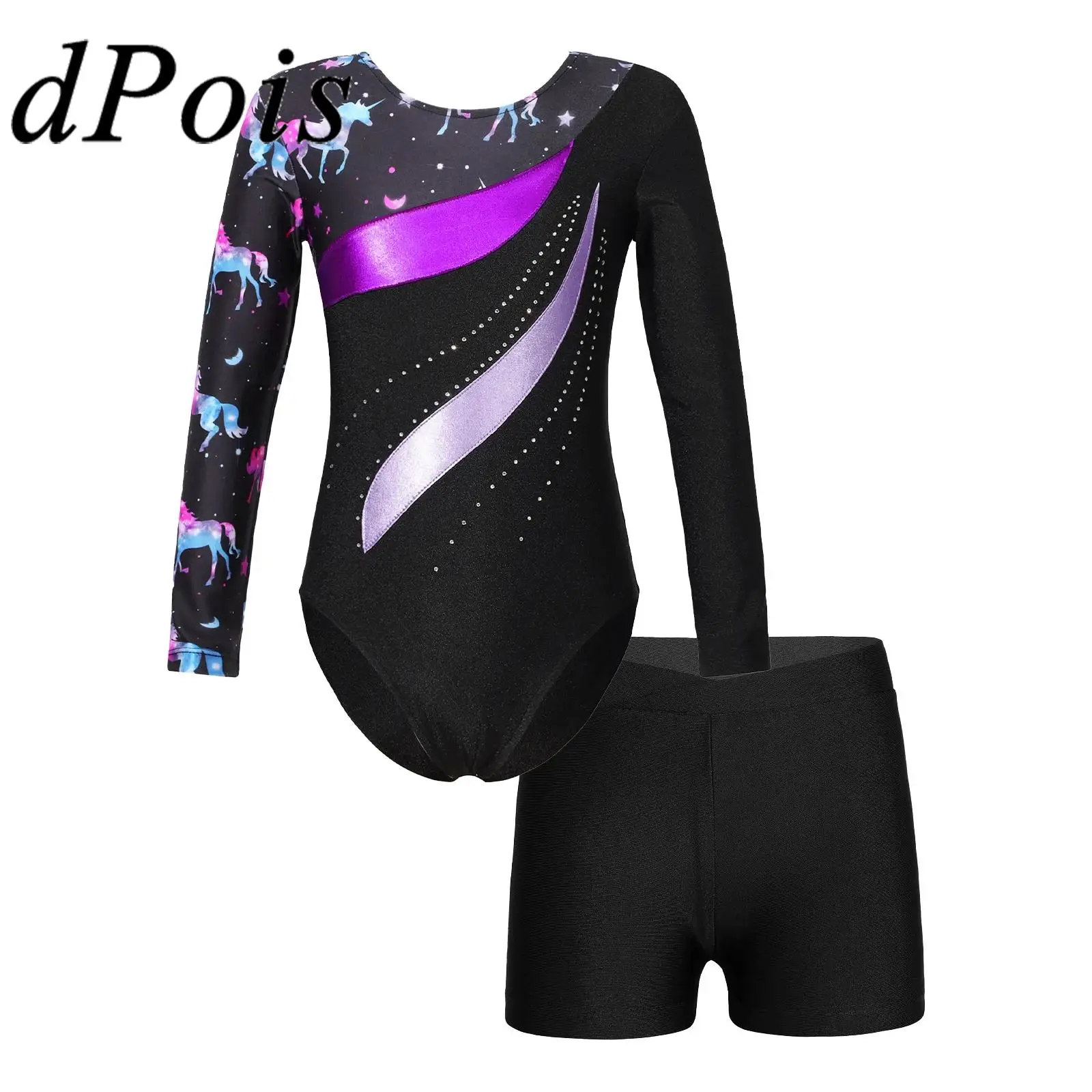 

Kids Gymnastics Jumpsuit For Girls Long Sleeve Rhinestone Ballet Dance Leotards Dancewear Sets Teens Children's Skating Bodysuit