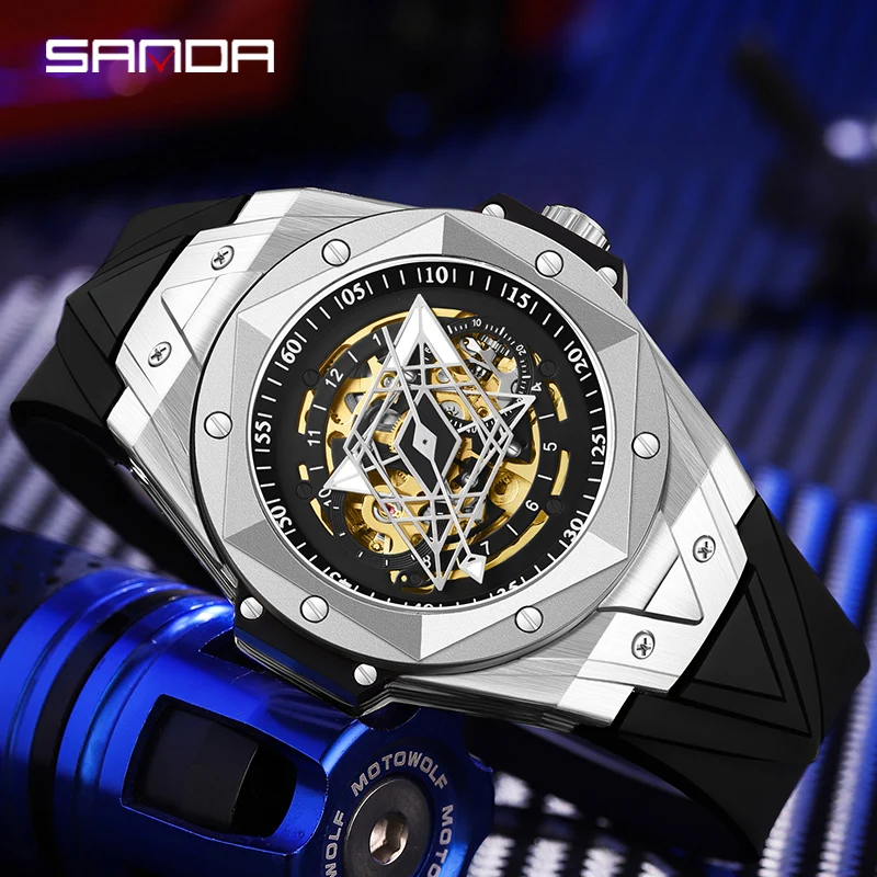 Mechanical Watch SANDA Luxury Tourbillon Men's Mechanical Watch Fashion Skeleton Automatic Clock Waterproof Sports Men's Watch Reloj Hombre