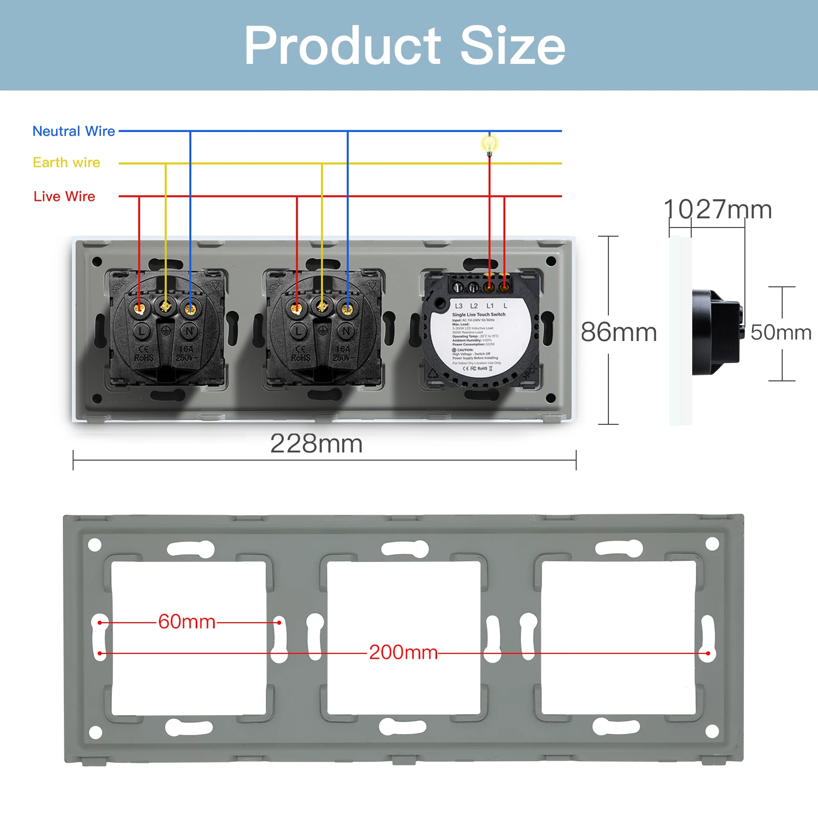 Interruptores Tactiles Livolo  Doble tactil 2 CONMUTADOR Interruptor de  Cristal Negro EU