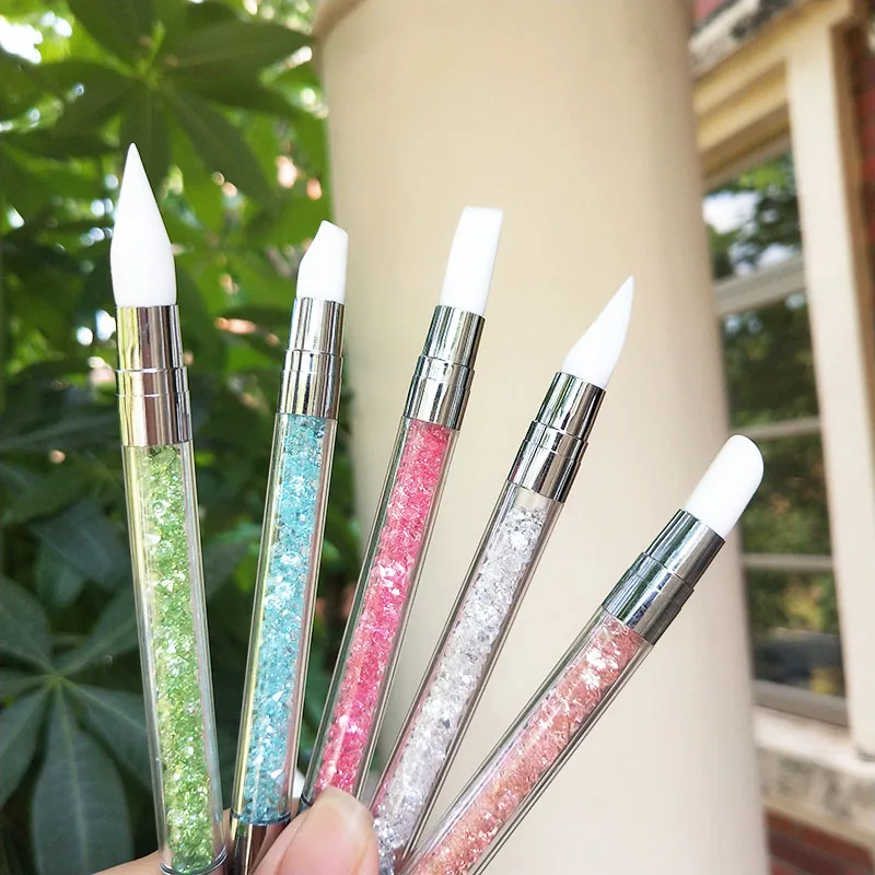 Nail Art Silicone Brush Carving Painting Embossing Pen UV Gel DIY Polish Dual-Head Mirror Powder Sculpture Manicure Tool 5Pcs nail art brush
