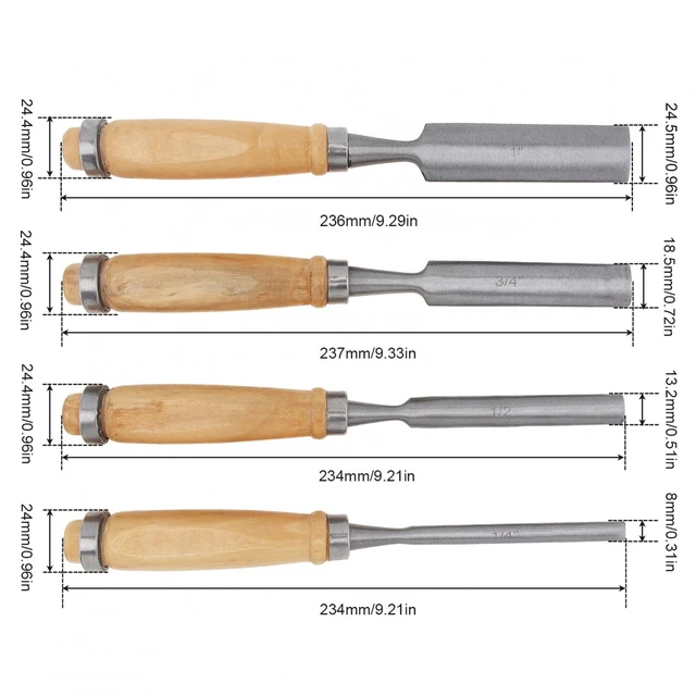 US 4Pcs Semi-Circular Woodworking Carving Hand Chisel Half Round Gouges  Tool Set