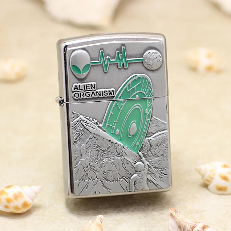 Genuine Zippo Oil Lighter Copper Windproof Stamp Alien Cigarette
