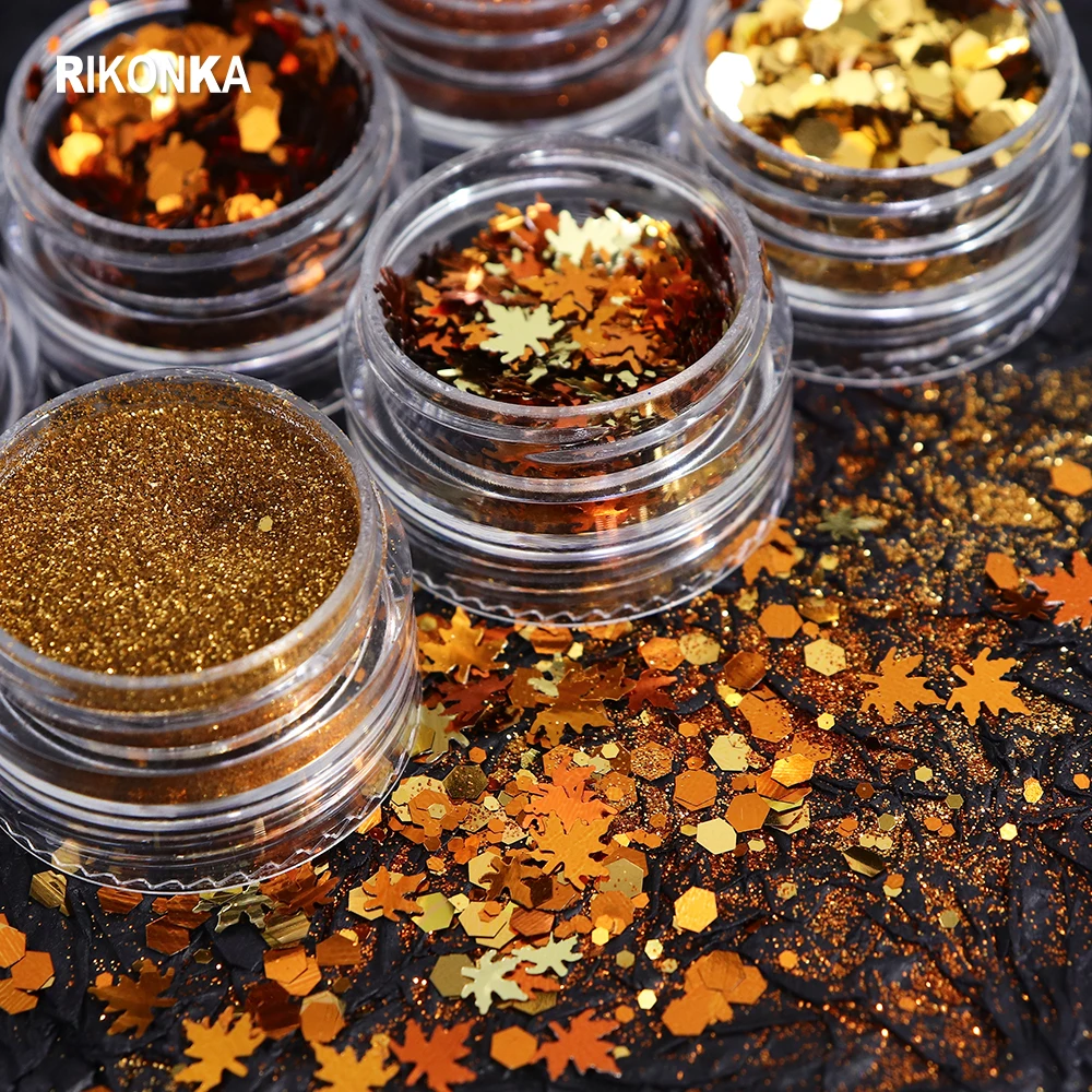 Autumn Golden Maple Leaf Nail Art Sequins & Glitter Set