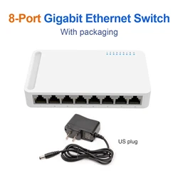 Enhanced Gigabit Network Switch with Power Cable for Home and Office Networking (8 Port US - PLUG)