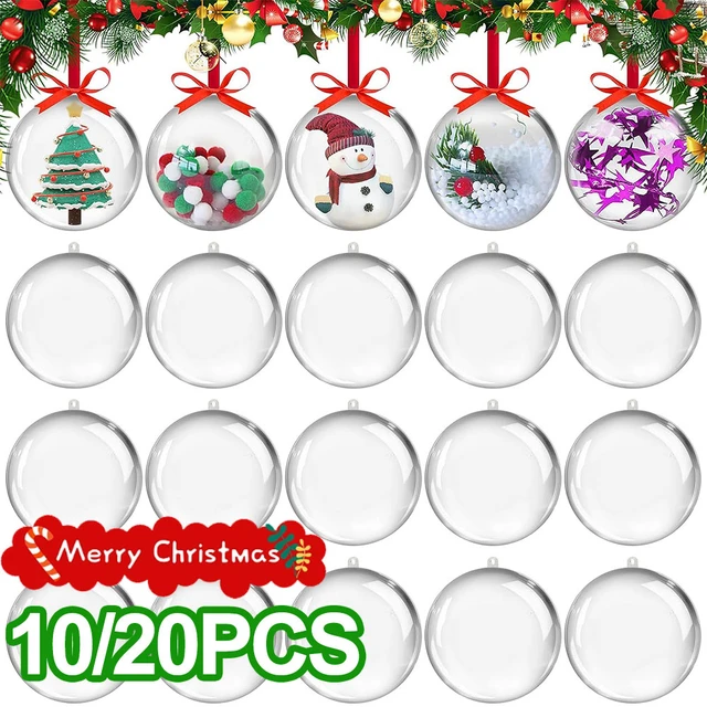 Fillable Christmas Ornaments, 10pcs 3.1 inch Clear Plastic Ball Ornament, DIY Baubles Fillable for Christmas Wedding Party Holiday Decoration, Size