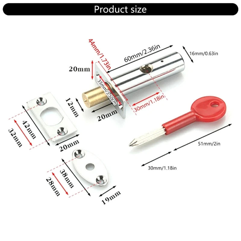 2Pcs Mortice Door Bolts with Star Key Cores Hardware Pipe Tube Well Security Mortise Lock Easy to Install KXRE