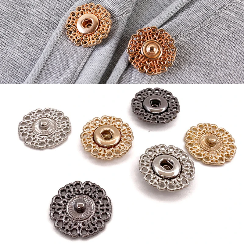 5-pares-de-metal-snap-button-ouro-arma-preto-fecho-bot-es-flor-forma ...