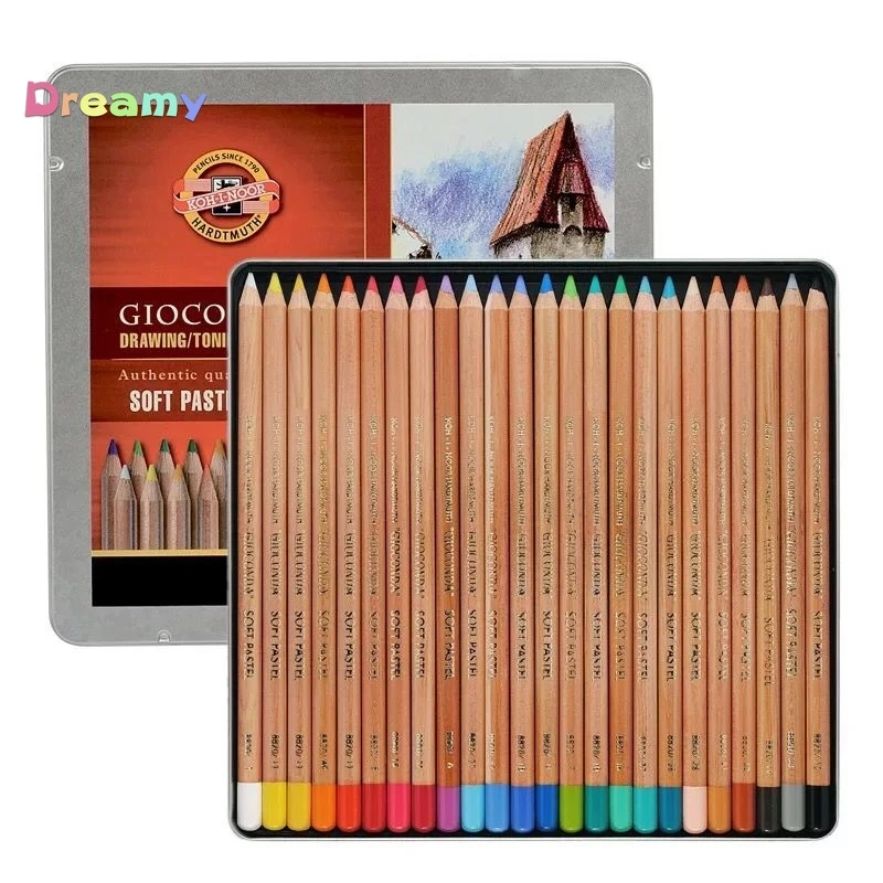 Koh-I-Noor Gioconda - Juego de lápices pastel suaves, 24 unidades  empaquetadas en lata, lápices de colores surtidos (FA8828.24)