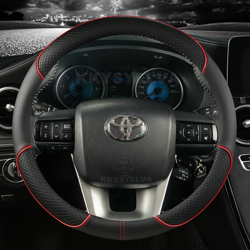 Microfiber Leather Car Steering Wheel Cover For Toyota Fortuner 2016-2019 2021 Hilux 2015-2019 2020 2022 Auto Accessories