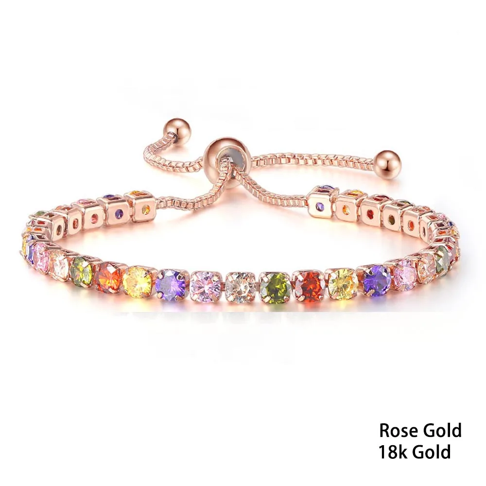 

18k Gold Adjustable Multicolor Tennis Bracelets For Women Lady Wedding Rainbow Colorful Zircon Charm Bracelet Hand Chain Jewelry