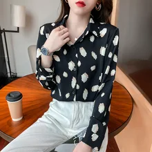 

Female Clothing Kawaii Printed Chiffon Shirt Autumn Long Sleeve Office Lady Casual Shirts Women Blouse 2022 Fashion New Tops