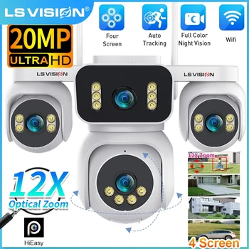 LS VISION 20MP 4 Screens WiFi IP Camera Wireless 4Lens 12X Zoom PTZ Security Cameras CCTV Auto Tracking Outdoor Surveillance Cam 1