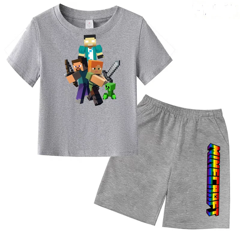 Kids Clothing Set Summer Kids T-shirt Set Multicolor Cartoon Print for Boys and Girls Ages 3-13 Casual 2-piece Set