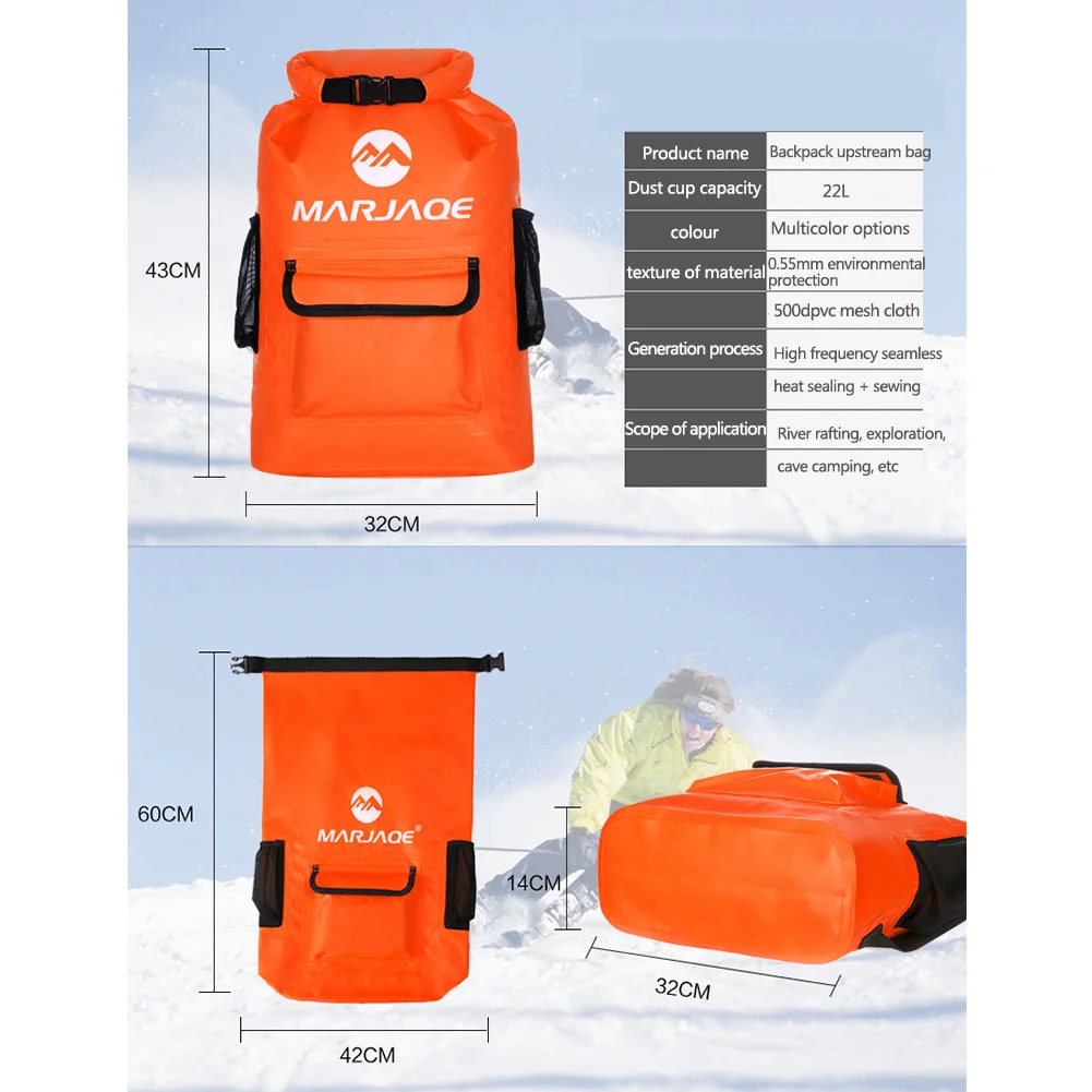 MARJAQE 22L Waterproof Outdoor Camping Backpack Trekking Travel Rucksacks Rafting Hiking Trekking Mountaineering Dry Bag Foldabl