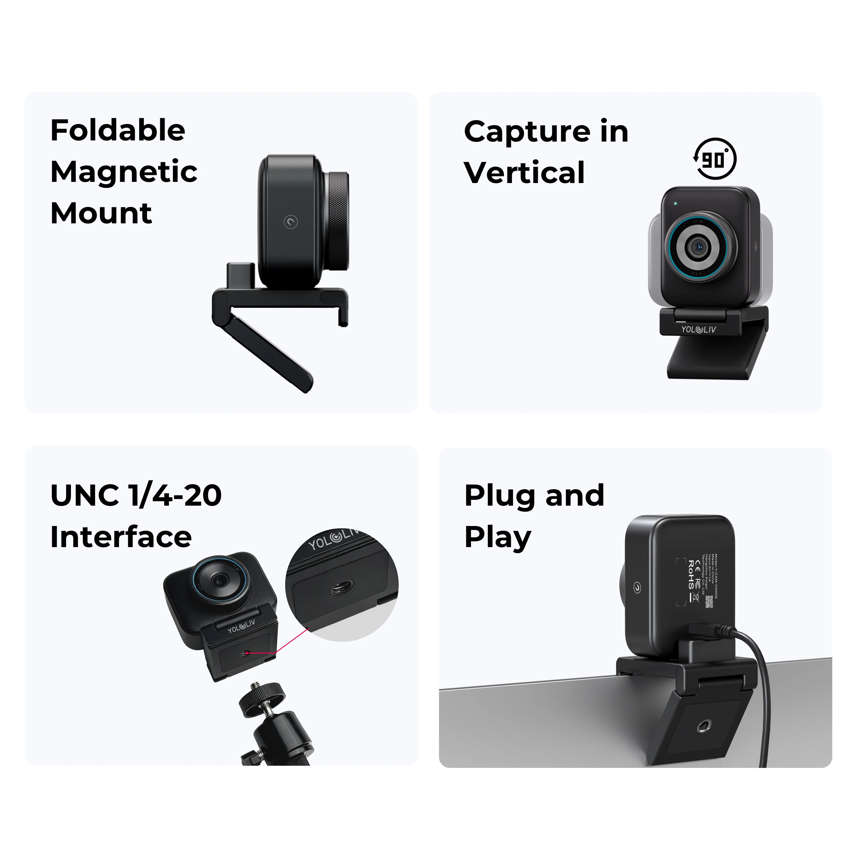 YOLOLIV YoloCam S3 AI 기반 4K 라이브 스트리밍 웹캠, 대형 1/1.3인치 CMOS 센서, HDR 지원, 최대 4K30 또는 1080p60 비디오
