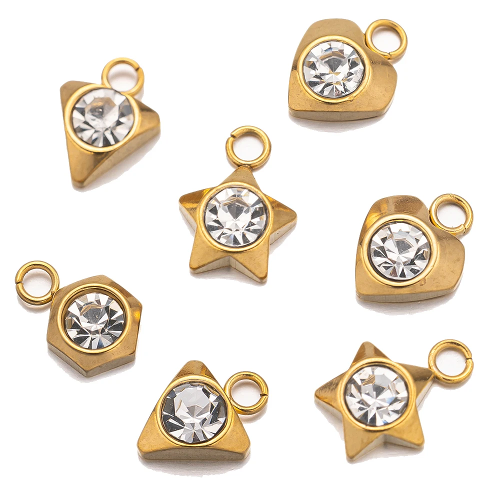 10 Stück Gold Edelstahl Zirkonia Herz Stern Charms für DIY Ohrring Armband Halskette Schmuckherstellung Zubehör Kein Verblassen – Detail 1
