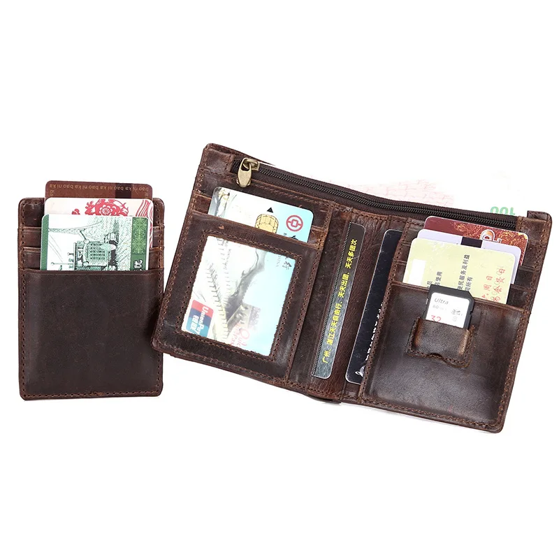 Vintage Leather Men's Wallet Short Style Retro Oil Wax Cowhide Money Clip Genuine Leather Men's Wallet