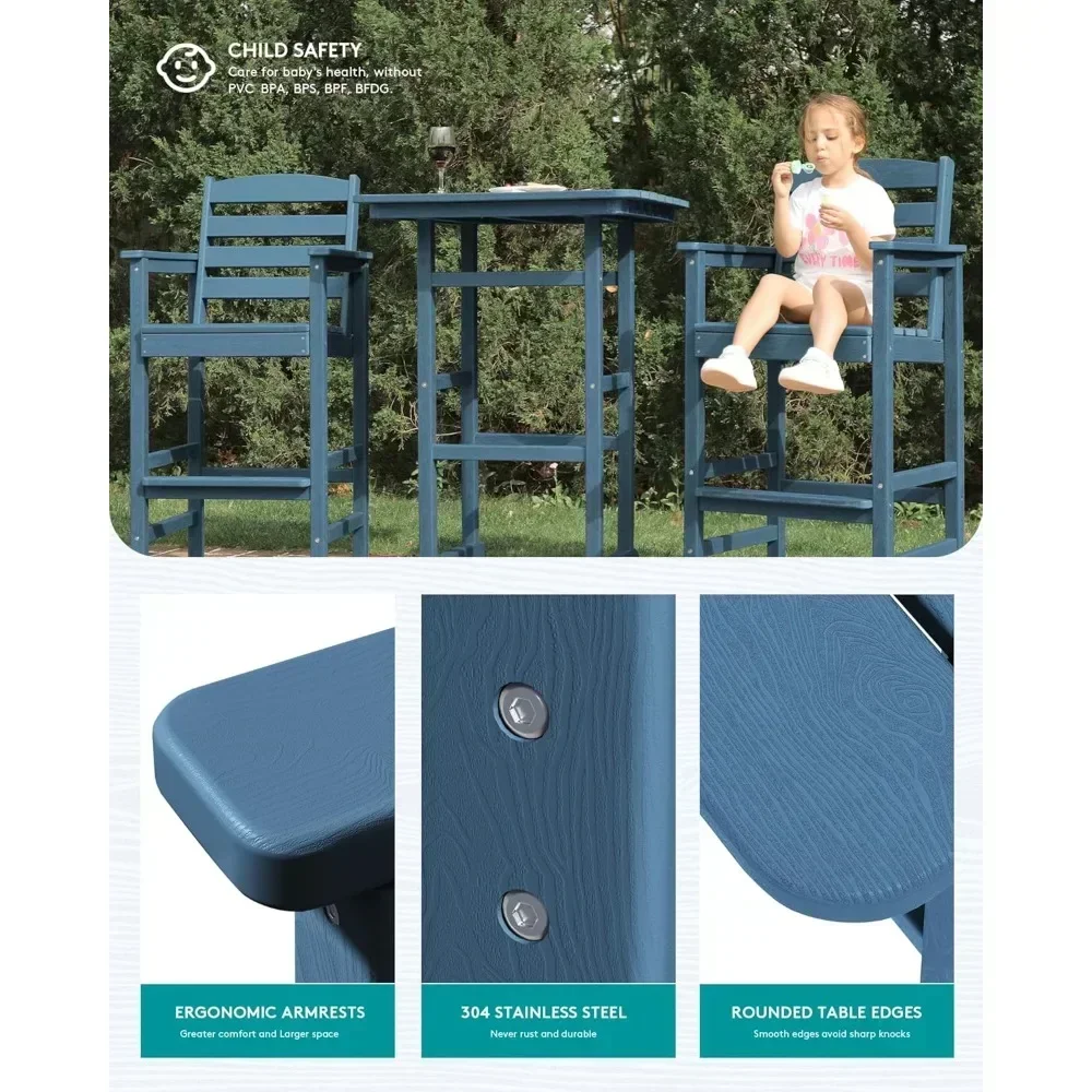 Outdoor Patio Adirondack 3-Piece Set with Chairs and Table, Pair of Adirondack High Bar Stools and Bar Table, Set of Outdoor Bar