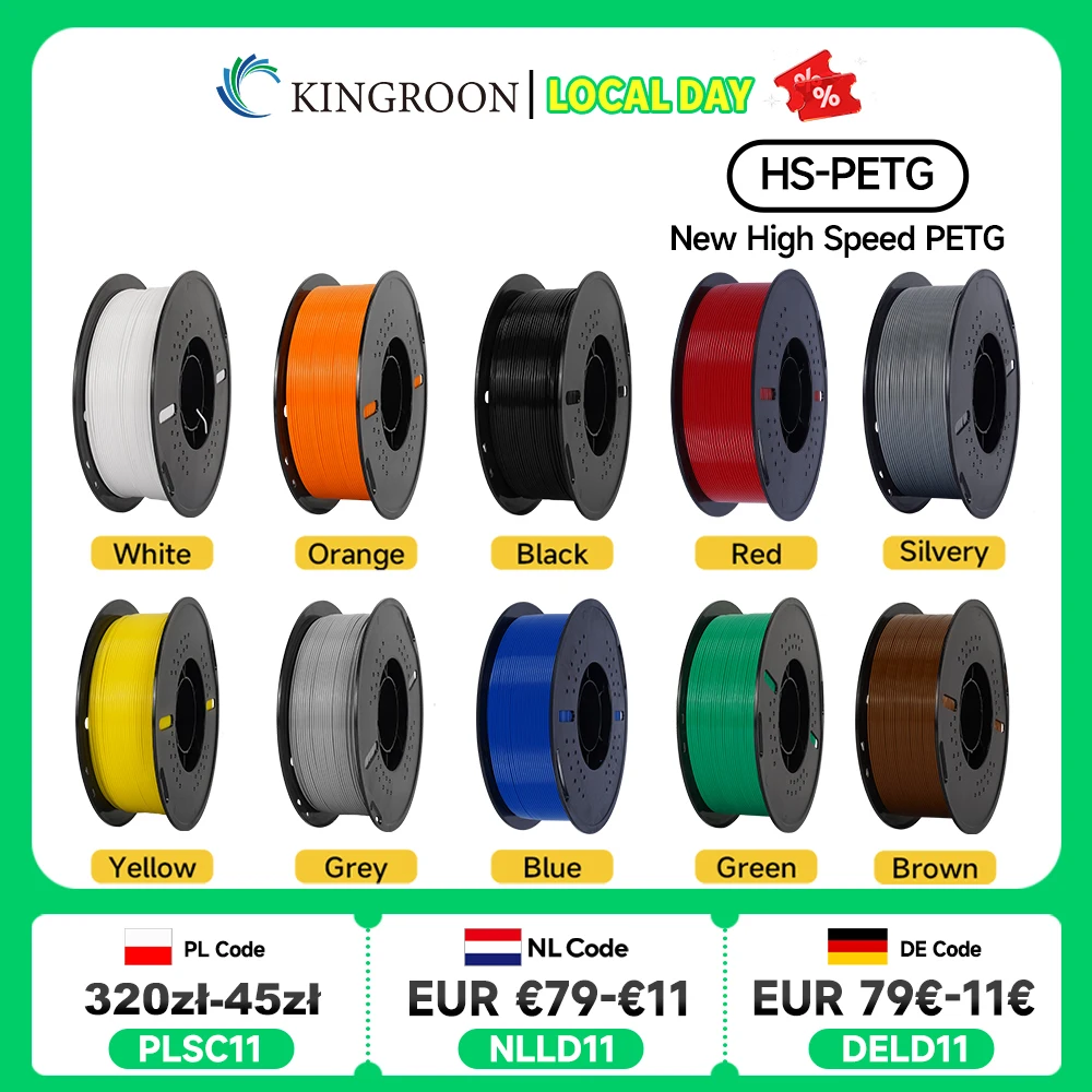 KINGROON Neuestes HS-PETG 3D-Drucker-Filament 1,75 mm Hochgeschwindigkeits-3D-Druckmaterial Hyper PETG 5 kg 10 kg Mixfarbe